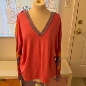 BiBi V-Neck Hoodie in Pink and Purple